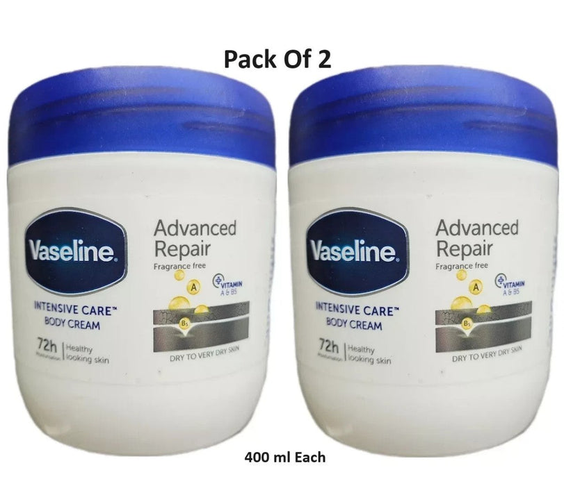 2x Vaseline Intensive Care Body Cream Advanced Repair Fragrance Free 400ml