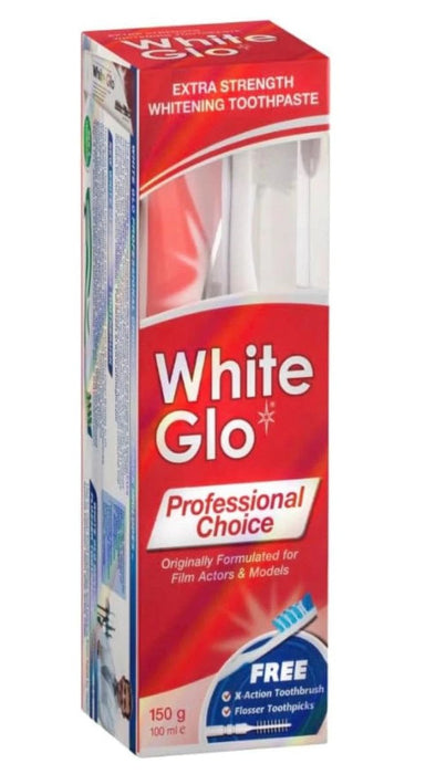 2 X WHITE GLO Extra Strength Whitening Toothpaste Professional Choice.
