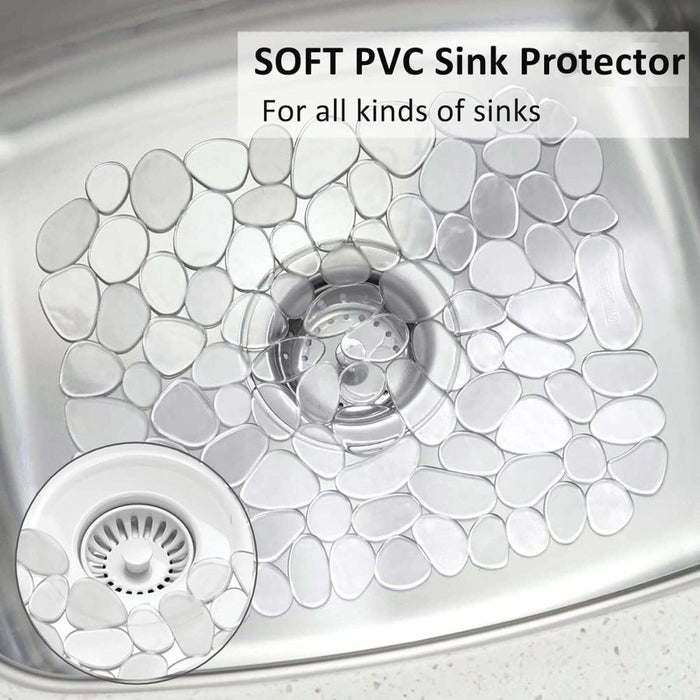 Kitchen Pebble Sink Mat Dish Drainer Rack Cup Glass Scratch Protector Washing Up