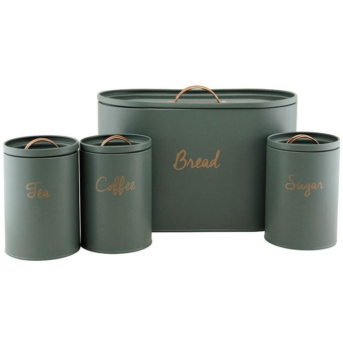 Apollo Kitchen Storage Set - Ivy Green Bread Bin & Tea Coffee Sugar Jars