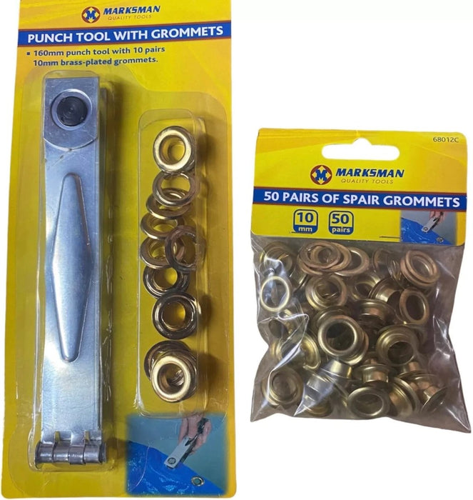 PUNCH TOOL BRASS EYELETS WITH WASHER GROMMETS GOLD 10MM TOOL DIY