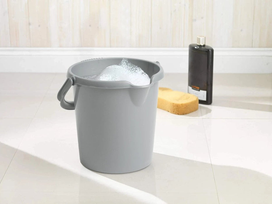 10L Silver Bucket With Grip Handle & Pouring Lip Measuring Guide Household - UK