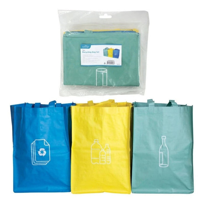 Recycling Carry Bags Set of 3 Reusable Recycle Waste Sorting Bin Sack Handle