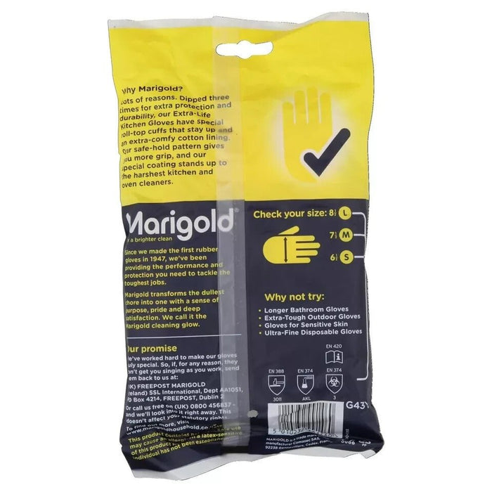 Marigold Extra Life Kitchen Gloves Large Washing Up Cotton Lined Yellow 1 Pair