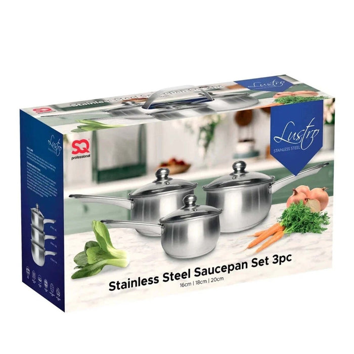 3pcs Induction Non Stick Stainless Steel Saucepan Pot Pan Set Glass Vented Lid