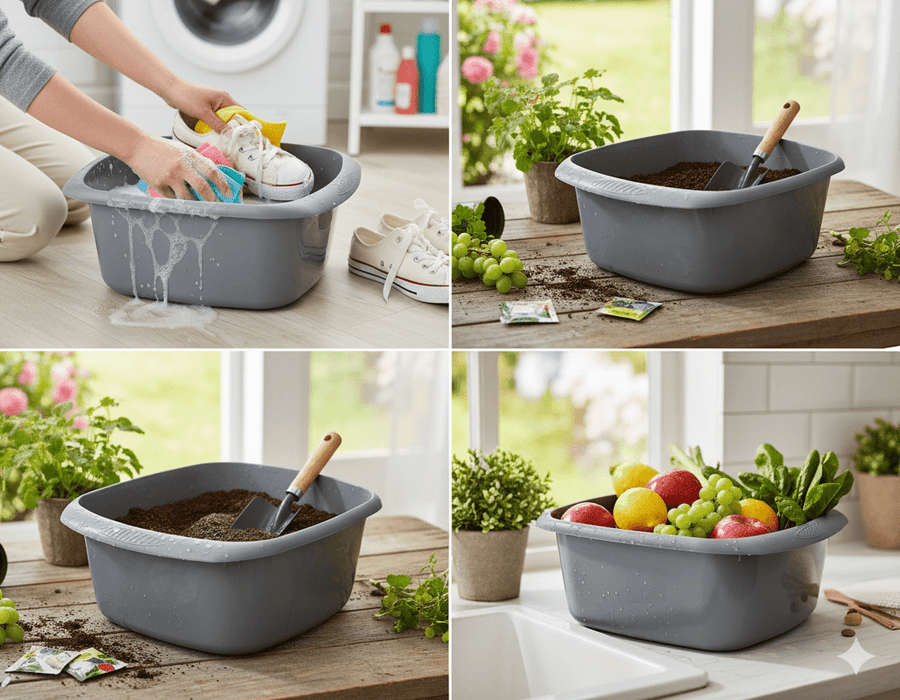 TML Rectangular Plastic Kitchen Home Cleaning Washing Up Sink Bowl 11L - Silver