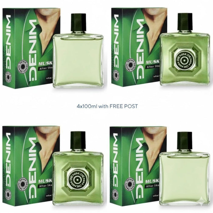 4 X Denim Aftershave MUSK – 100ml – Classic Scent for Men – Long-Lasting