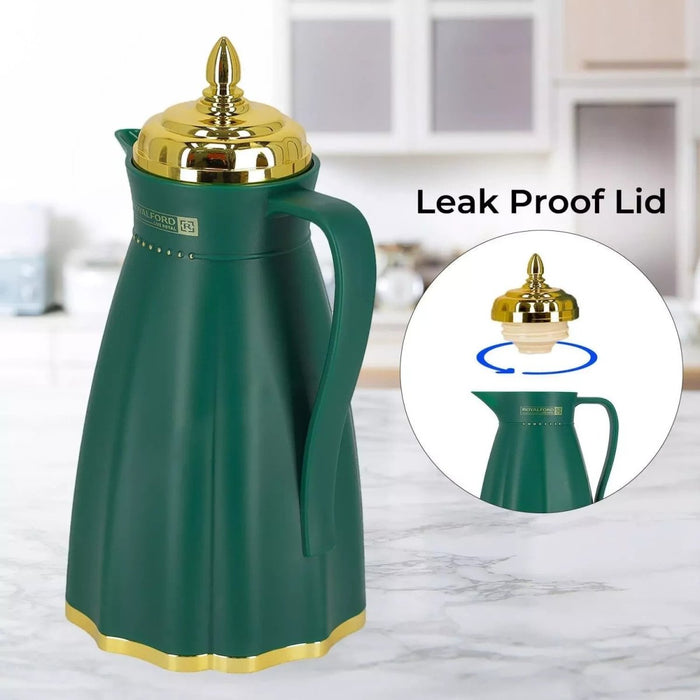 Glass Vacuum Flask Thermos Jug 1L Insulated Airpot Hot Cold Drink Camping Green