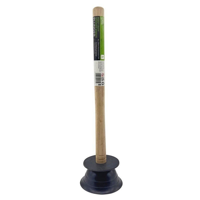Sink Drain Plunger Unblocker Traditional Wooden Handle and Rubber Medium Large