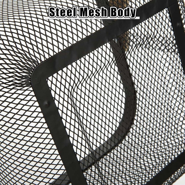 Metal Wire Mesh Fruit Basket Bin Wooden Handle Kitchen Storage Organizer - Black