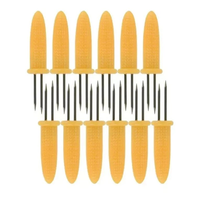 12 Corn On The Cob Holders Skewers Kitchen Forks BBQ Food Hygiene Yellow Sticks