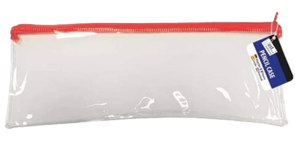 3 Pcs CLEAR EXAM 13" PENCIL CASE Coloured Zips Pen Office Stationery Kids School