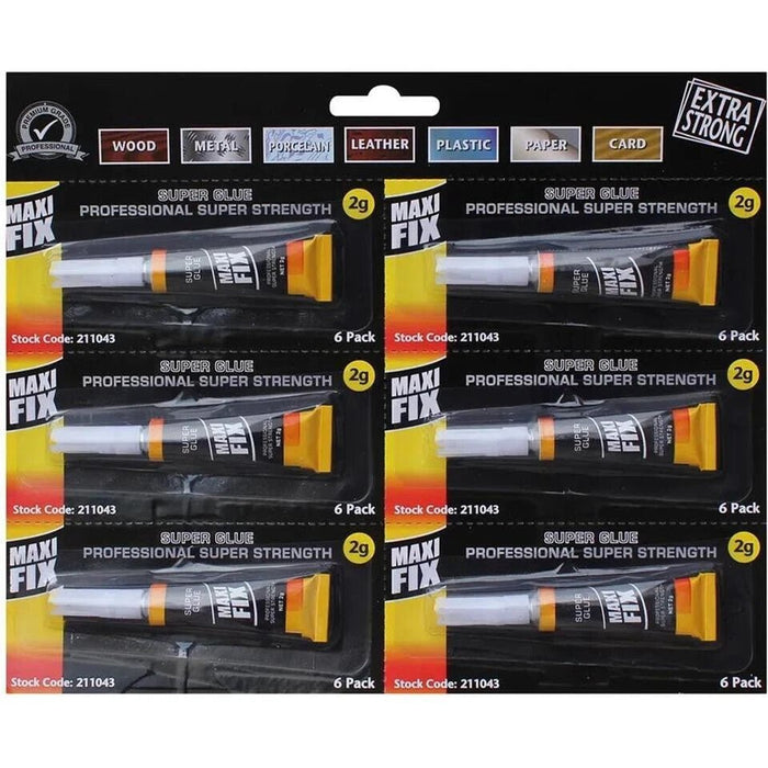 Maxi Fix 6-Pack Super Glue Extra Strong Premium Adhesive Plastic Rubber Leather