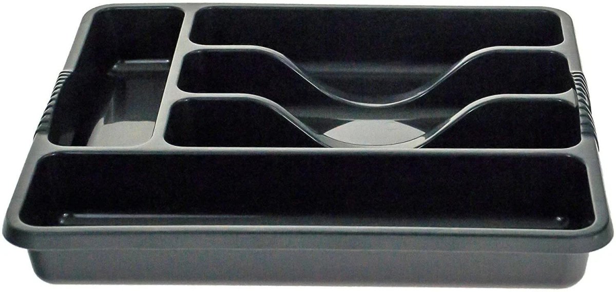 Plastic Small Cutlery Tray Kitchen Drawer Insert 5 Comp Organiser - Dark Grey