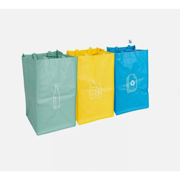 Recycling Carry Bags Set of 3 Reusable Recycle Waste Sorting Bin Sack Handle