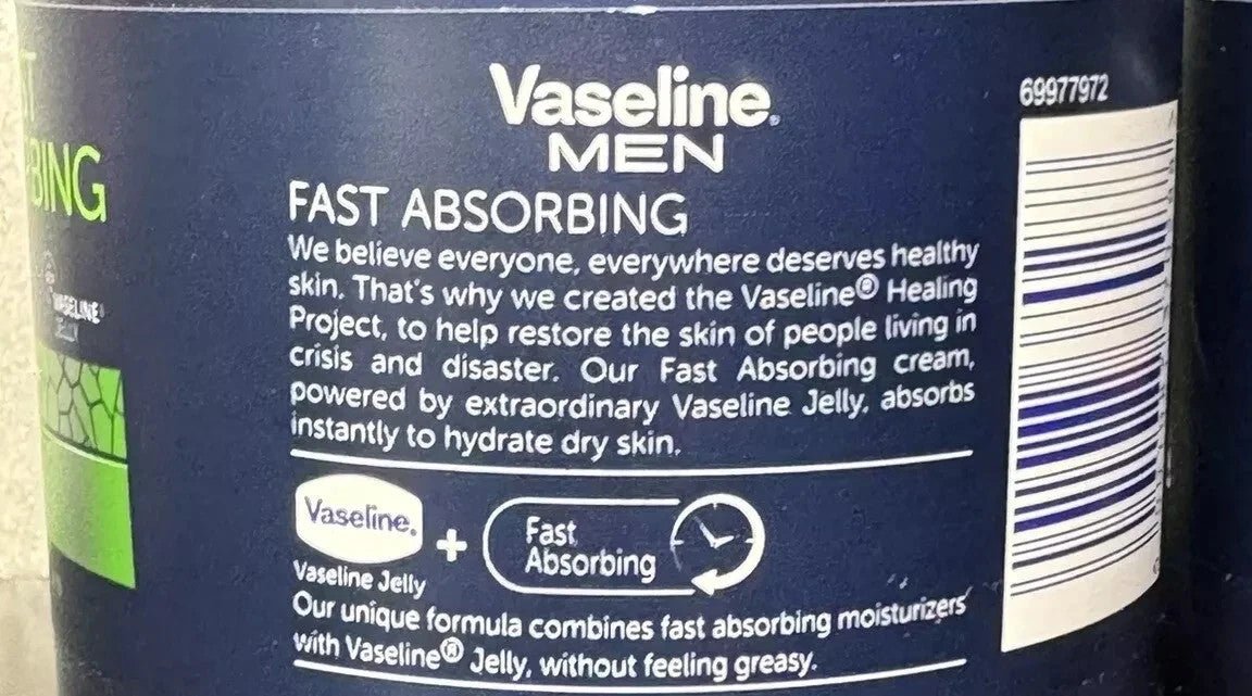 2 x 400ml Vaseline Men Fast Absorbing Body Cream - For Dry Skin - 48h Non Greasy
