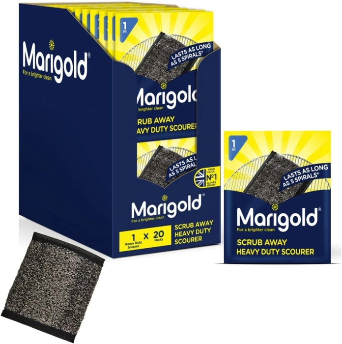 Marigold Scrub Away Stainless Steel Scourers - 20 Single Packs of Scouring Pads