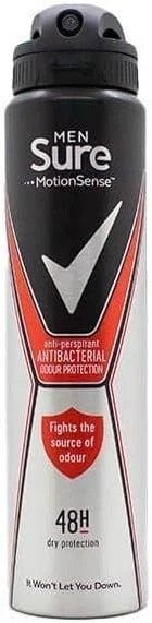6 x 250ml Sure Men Antibacterial Odour Protection Anti-Perspirant Deodorant