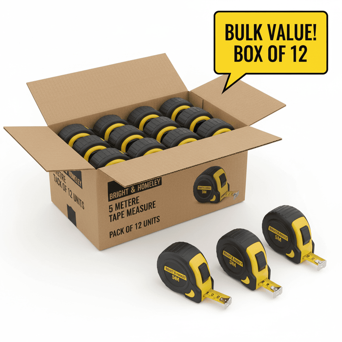 Box of 12 Retractable Tape Measures 5M x 18mm with Lock Button Belt Hook  Clear