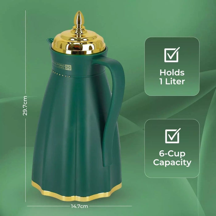 Glass Vacuum Flask Thermos Jug 1L Insulated Airpot Hot Cold Drink Camping Green