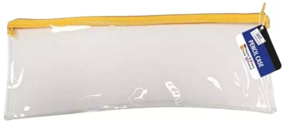 3 Pcs CLEAR EXAM 13" PENCIL CASE Coloured Zips Pen Office Stationery Kids School