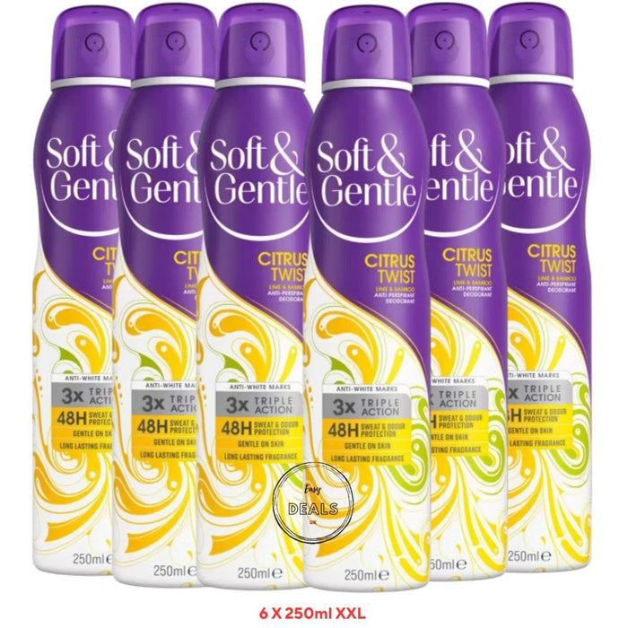 6 x 250ml Soft & Gentle Citrus Twist Lime Bamboo Anti-Perspirant Deodorant spray