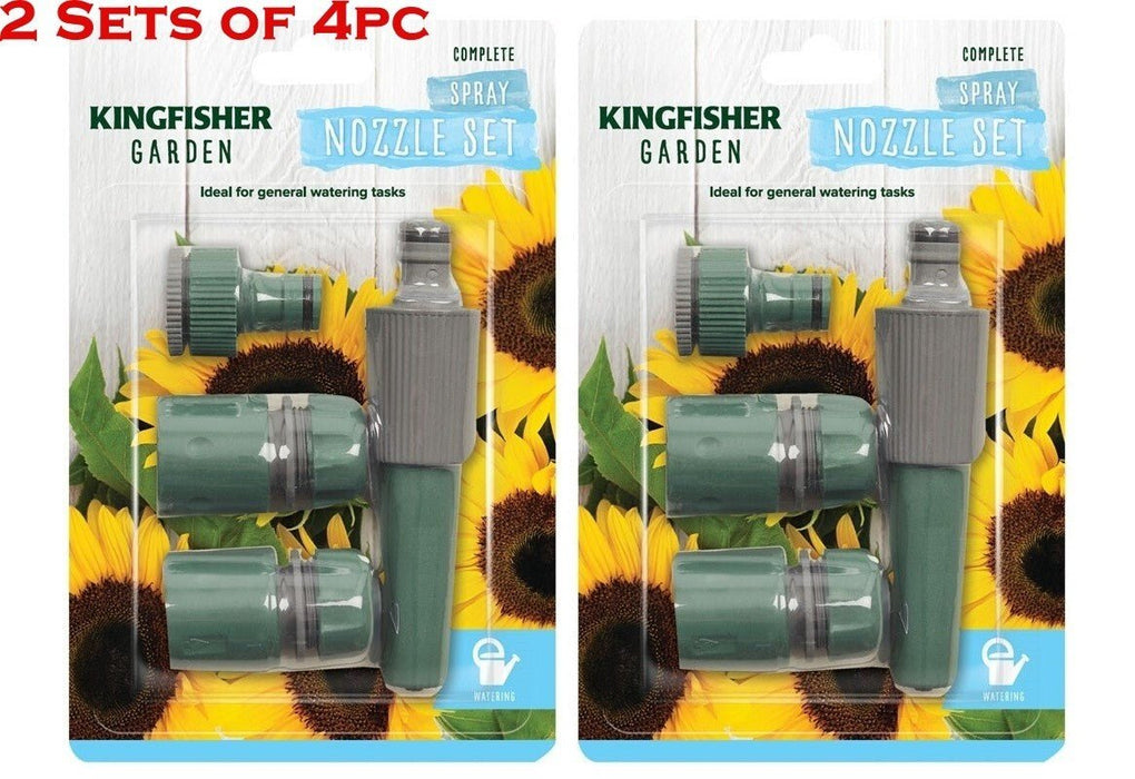 Hose Pipe Water Spray Nozzle Gun Set Tap Fitting Hosepipe Attachment 4pc 2PK