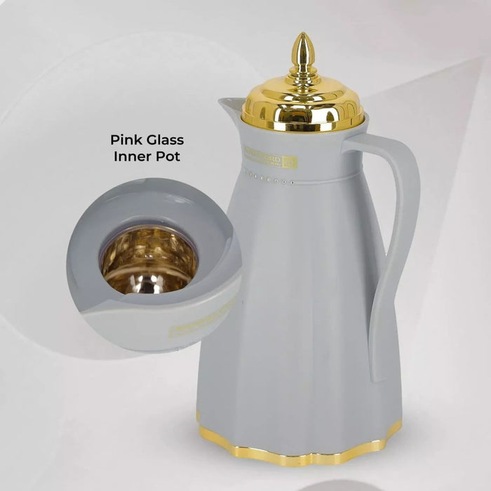 Thermos Glass Vacuum Flask Jug Tea Coffee Hot Drink Camping Jug Airpot Grey, 1L