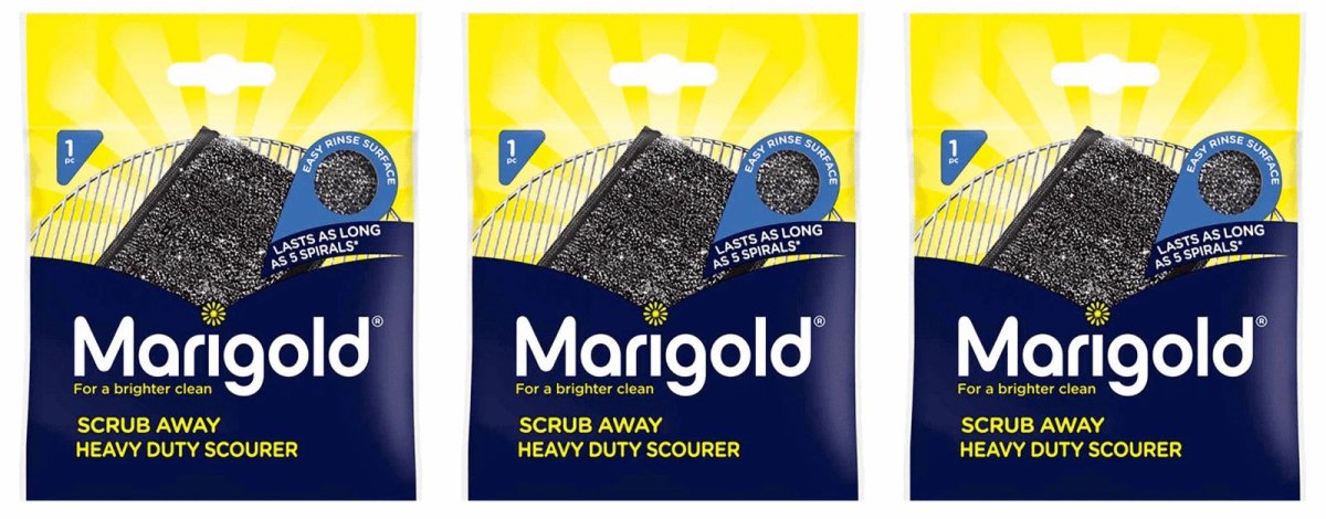 3x Marigold Scrub Away Heavy Duty Scourer Stainless Steel Washing Up Sponge Pad