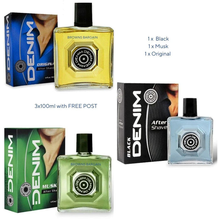 3 X Denim Aftershave Original Black Mix – 100ml – Classic Scent for Men