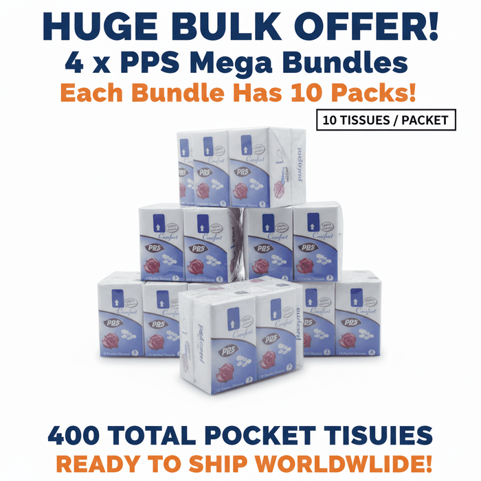 Bulk 400 Pocket Tissues - 40x10 Packs 3-Ply - Soft Strong Handy Size UK