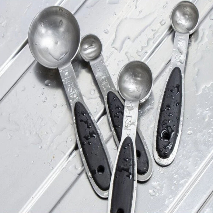 Stainless Steel Set of 4 Measuring Spoons / Dry And Liquid Soft Grip Ingredients