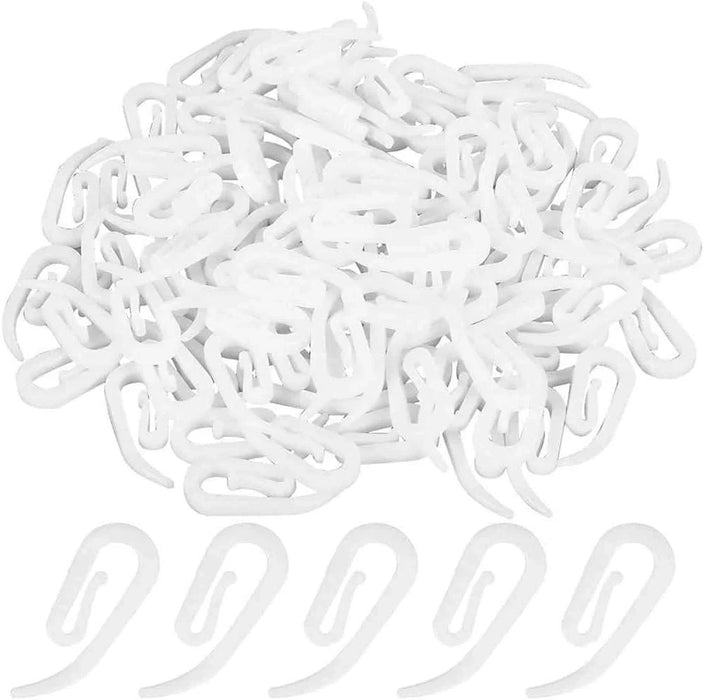 200PCS CURTAIN HOOKS FOR RING HEADER TAPE WHITE PLASTIC NYLON HOOK
