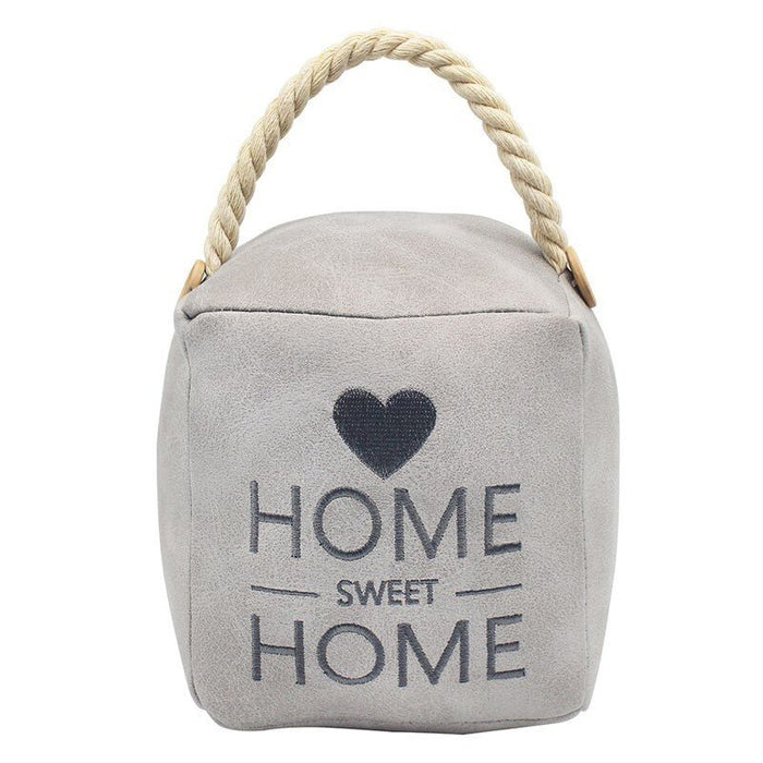 Door Stop Home Sweet Home Grey Faux Leather Heavy 1.5KG Doorstop H 16cm