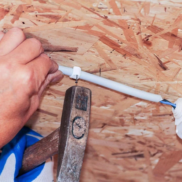 100 White Round Cable Clips - 6mm 8mm 10mm - Electric Wire Wall Tacks