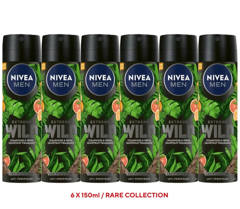 6 x 150ml NIVEA MEN Deodorant Spray Antiperspirant Extreme Wild Cedarwood Gfriut