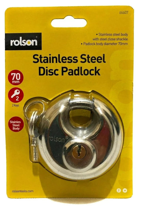 Rolson Lock Heavy Duty Large Disc Padlock Stainless Steel 70mm With 2 keys