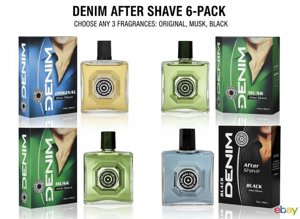 6 x Denim Aftershave Original/Musk Sealed BULKBUY 3.4oz 100ml - Choose Fragrance