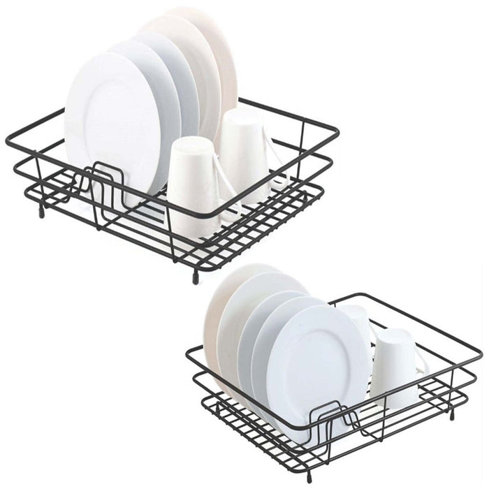 Metal Dish Drainer Wire Coated Non-Slip Feet Plates Bowl Sink Drying Rack Black.