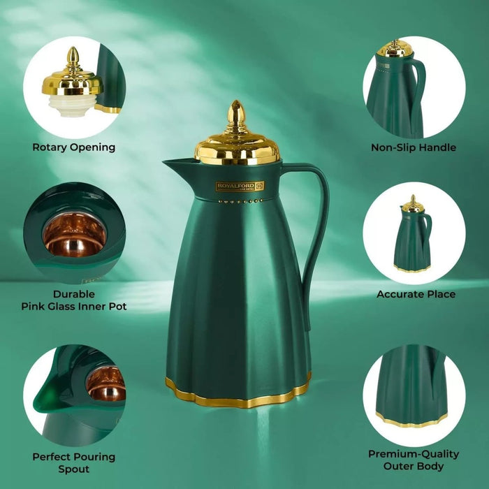 Glass Vacuum Flask Thermos Jug 1L Insulated Airpot Hot Cold Drink Camping Green