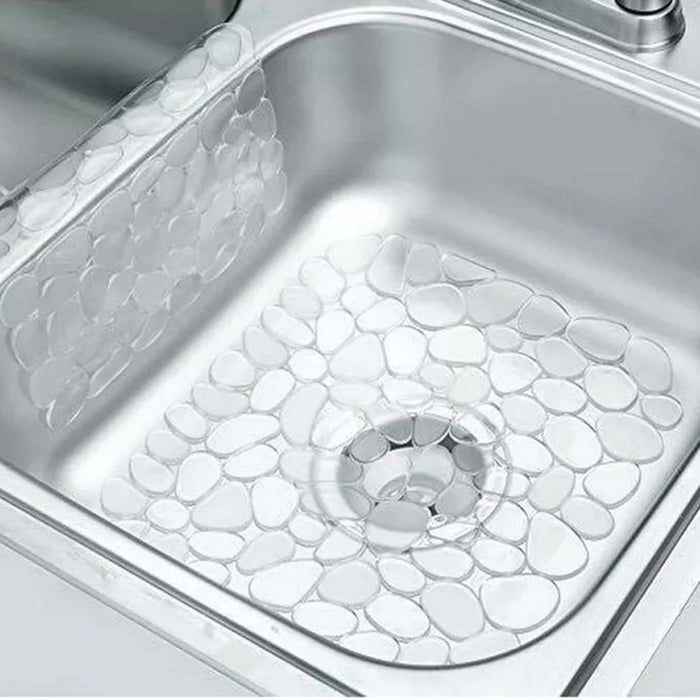Kitchen Pebble Sink Mat Dish Drainer Rack Cup Glass Scratch Protector Washing Up