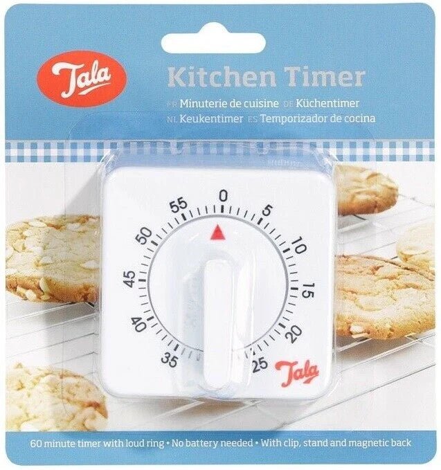 Tala Kitchen Cooking Baking Plastic Manual 60 Minutes Square Timer - White