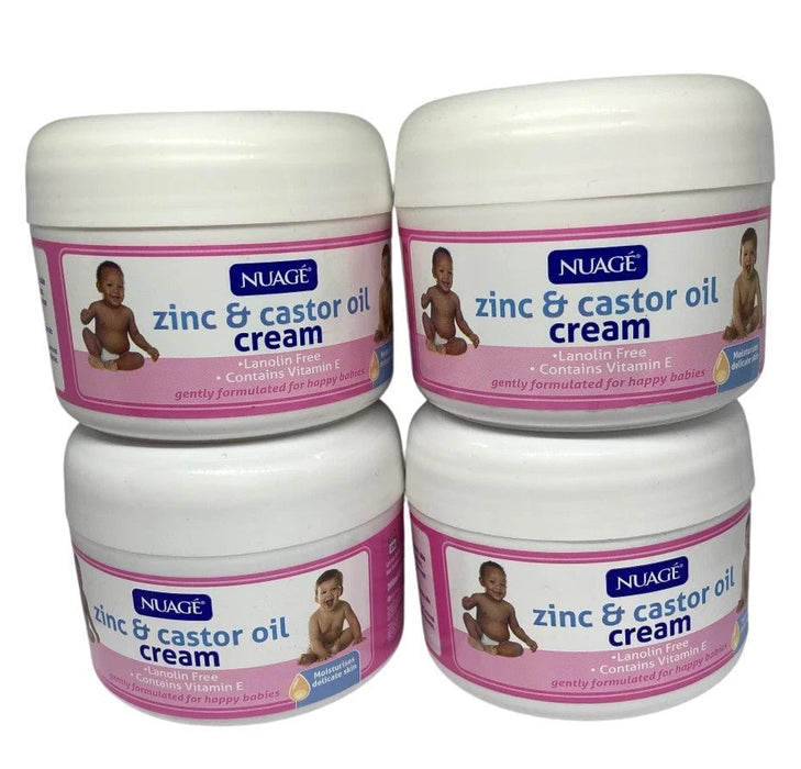 4 x NUAGE ZINC AND CASTOR OIL CREAM FOR BABY BABIES NAPPY RASH WHITE 200ML NEW