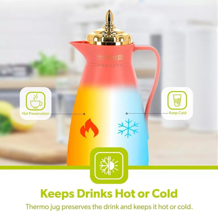 Glass Vacuum Flask Thermos Jug 1L Insulated Airpot Hot Cold Drink Camping Brown