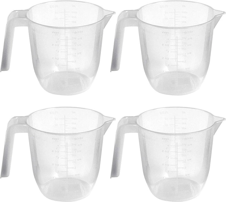 4pk 1 Litre Plastic Clear Measuring Jug Baking Kitchen Cooking Stackable Handle