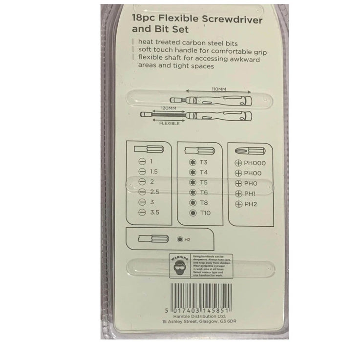 18pcs Flexible Shaft Screwdriver And Flat Star/Cross Bits Set Carbon Steel