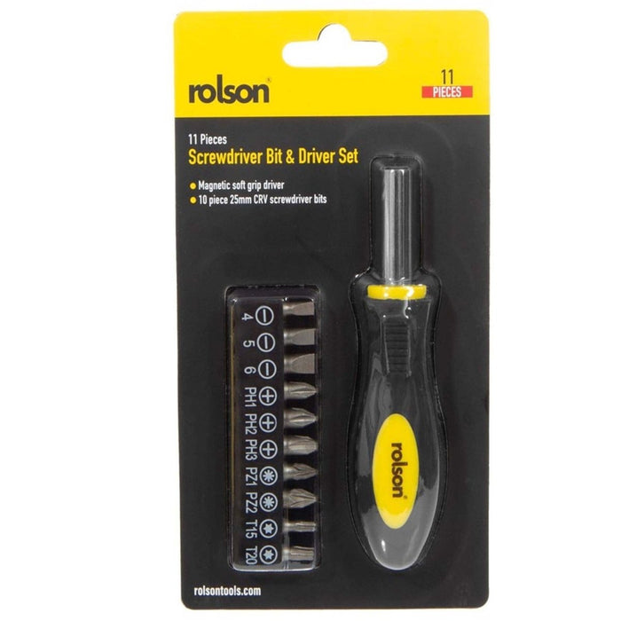 11pcs Rolson Precision Magnetic Screwdriver Bit & Driver Slotted Phillips Set UK