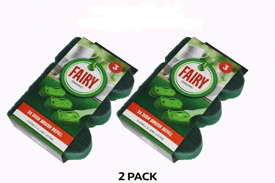 6 Fairy Washing Up Kitchen Brush Refill Scourer Sponge Replacement Head Durable