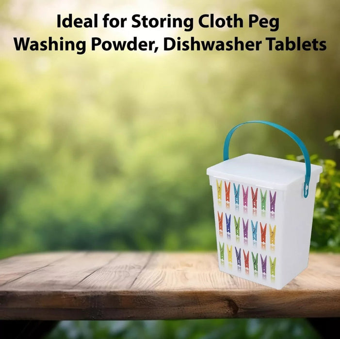 Peg Storage Basket Container 5L Lid Dishwasher Tablet Laundry Washing Peg Box UK