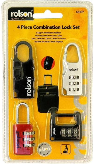 Rolson Padlock 3 Digit Combination Travel Lock Luggage School Locker Gym 4 Piece
